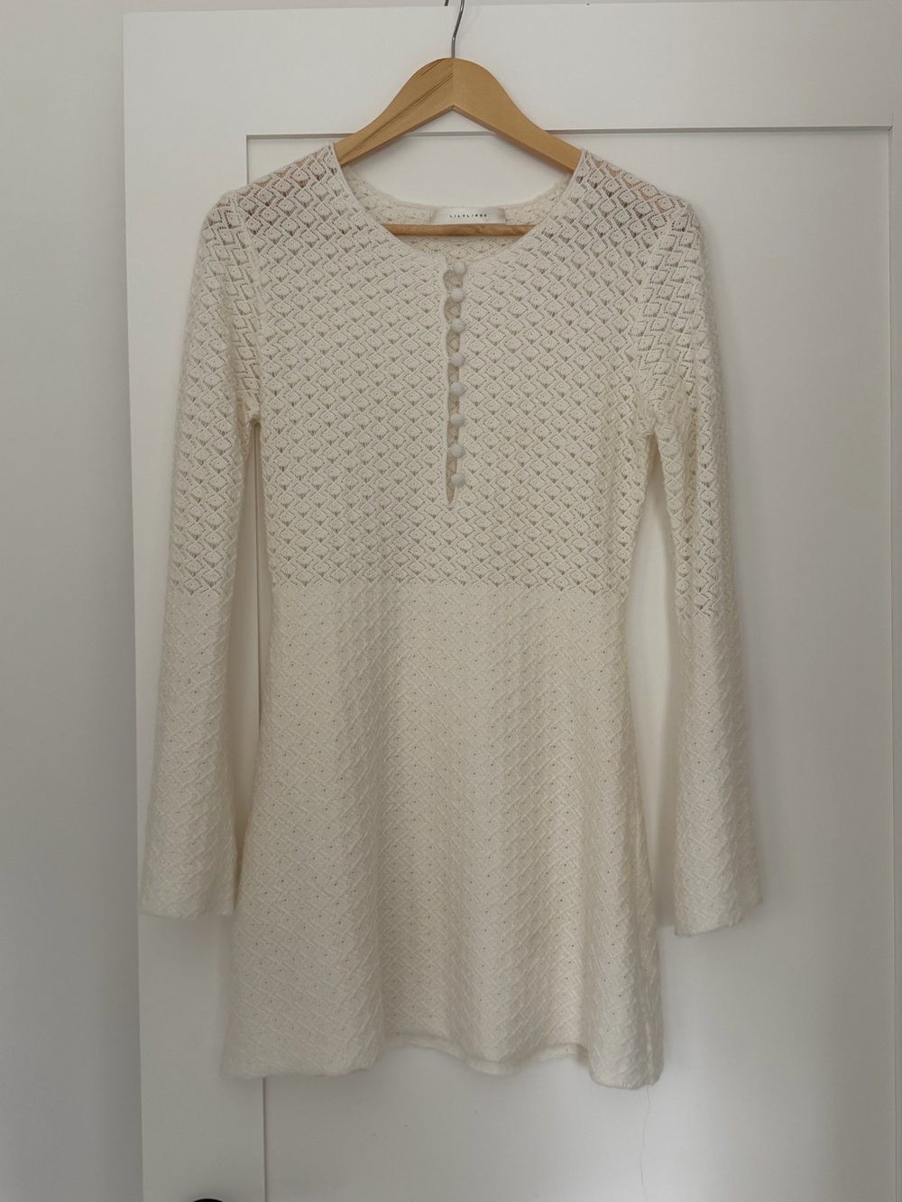 Women's Ivory Knit Swing Dress with Button Front